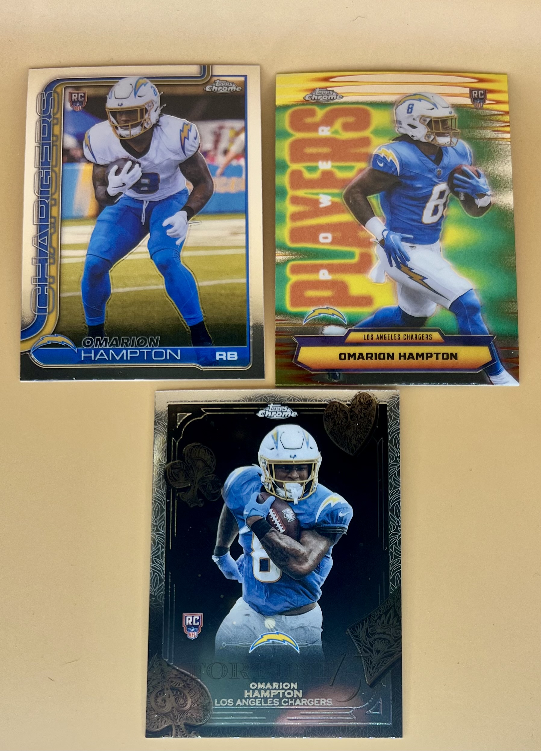 2025 Topps Chrome Omarion Hampton #324 PP17 F15-25 3 Card RC Lot 
