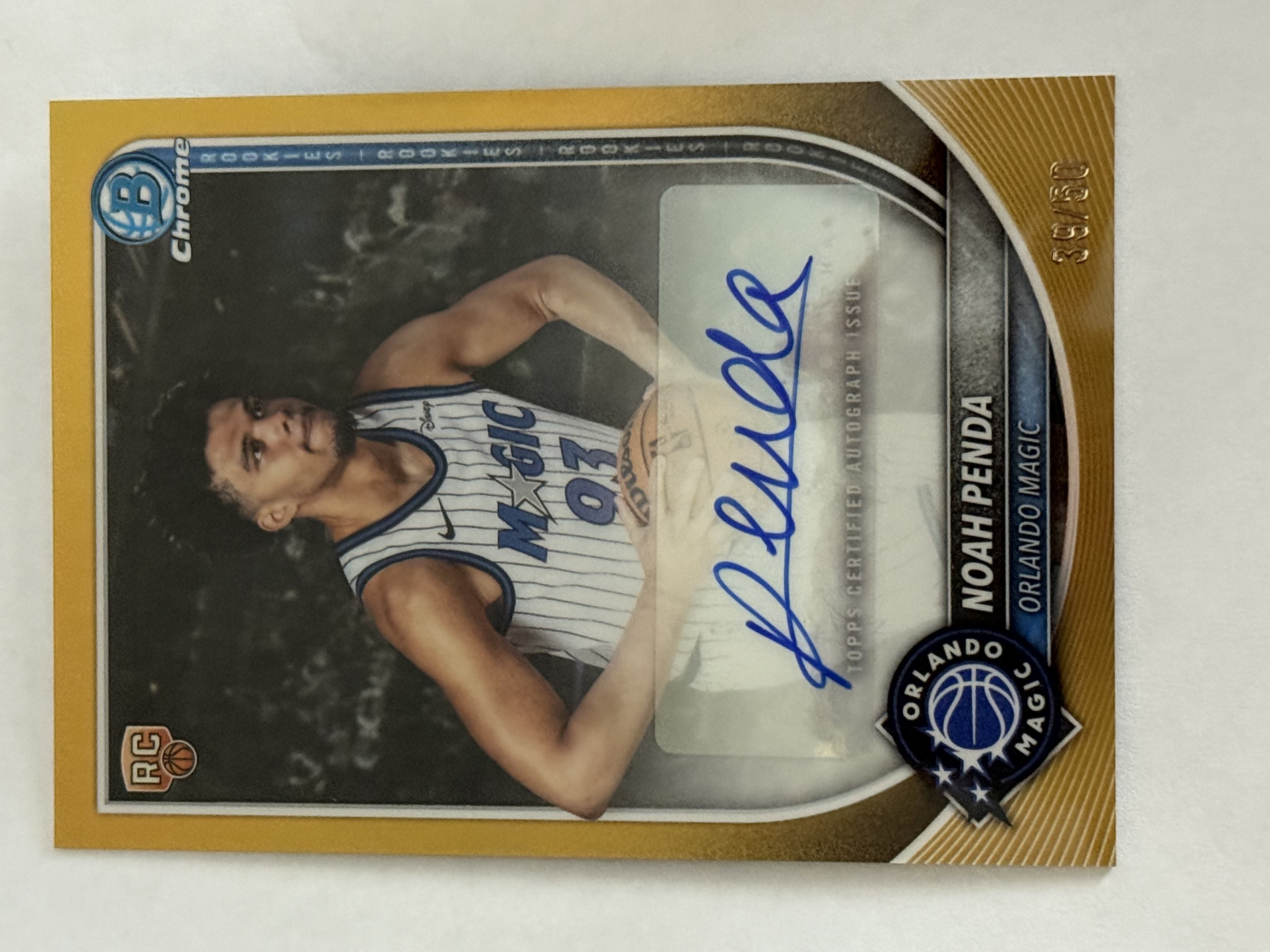 2025-26 Bowman Basketball Noah Penda #39/50 True Gold Auto