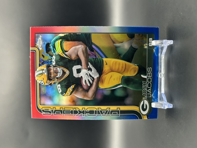 2025 Topps Chrome Josh Jacobs #110 Red, White, and Blue Refractor