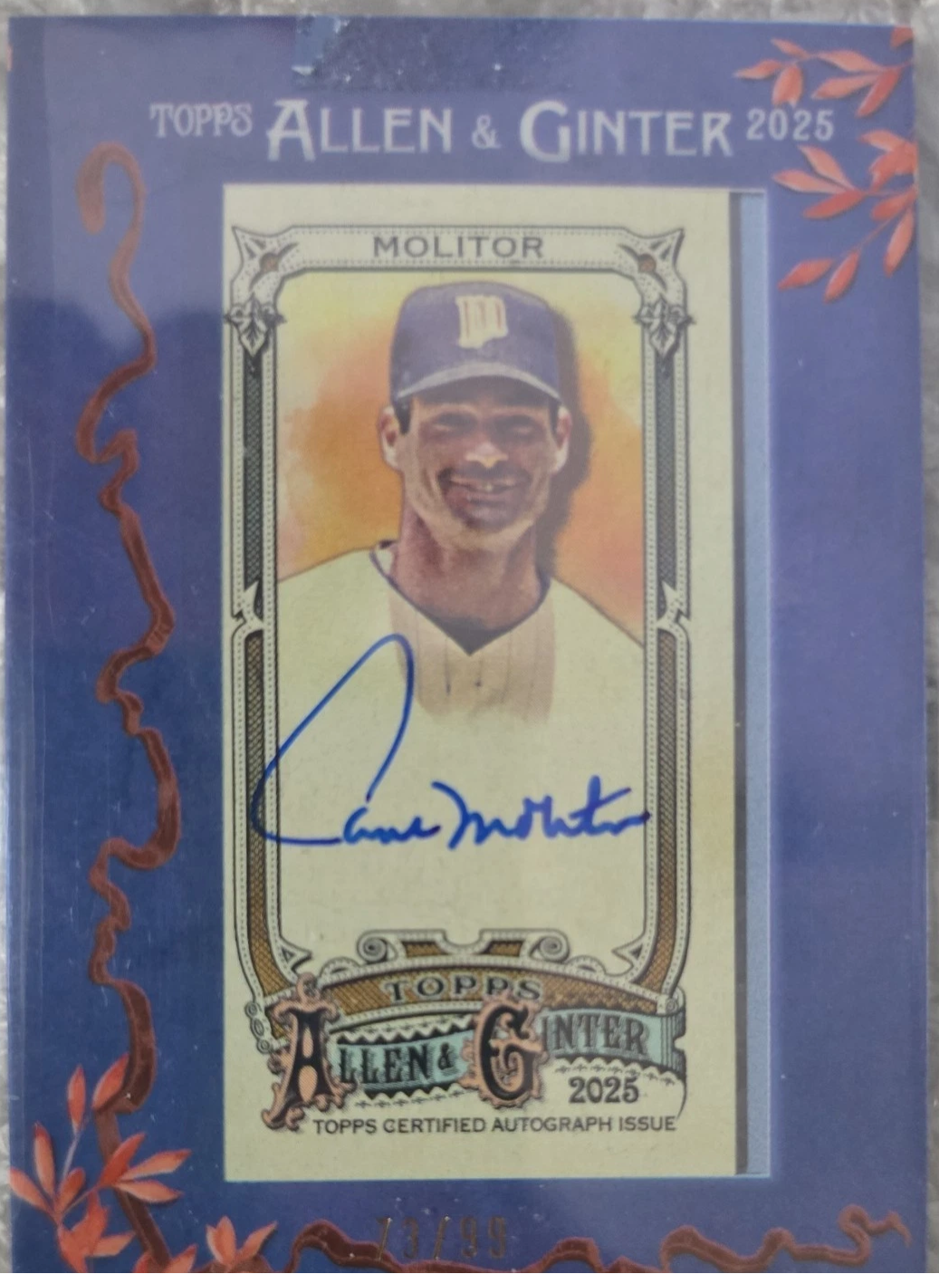 2025 Topps Allen & Ginter Paul Molitor Auto #MA-PM Blue Frame Mini /99