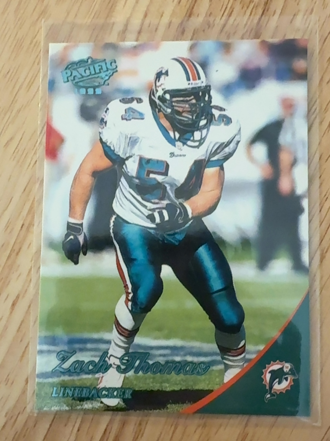1999 Pacific Zach Thomas Platinum Blue Error Card /75! Miami Dolphins #215 Blue Foil