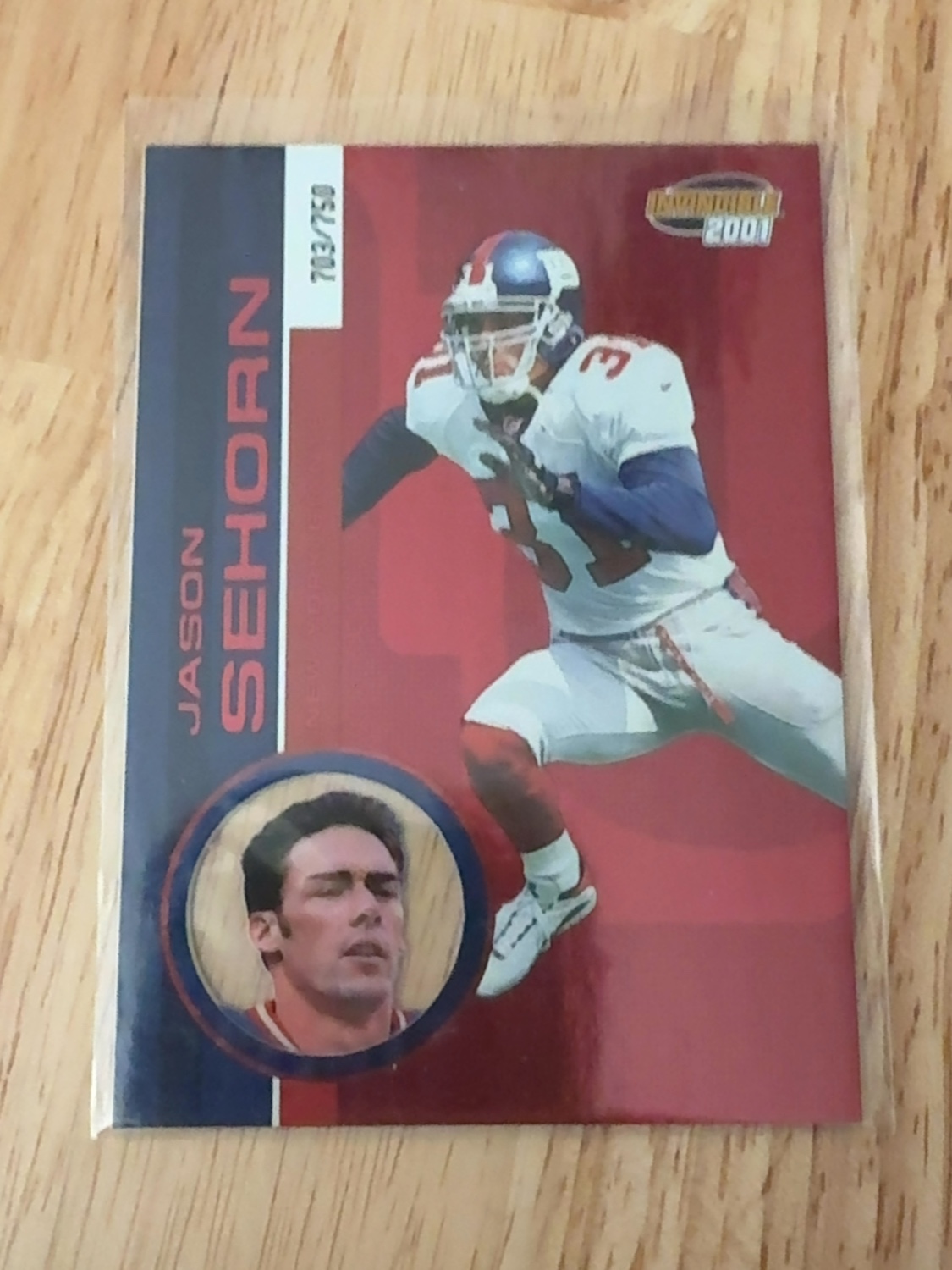 2001 Pacific Invincible Jason Sehorn Red Foil Acetate Parallel #/750! New York Giants! #161