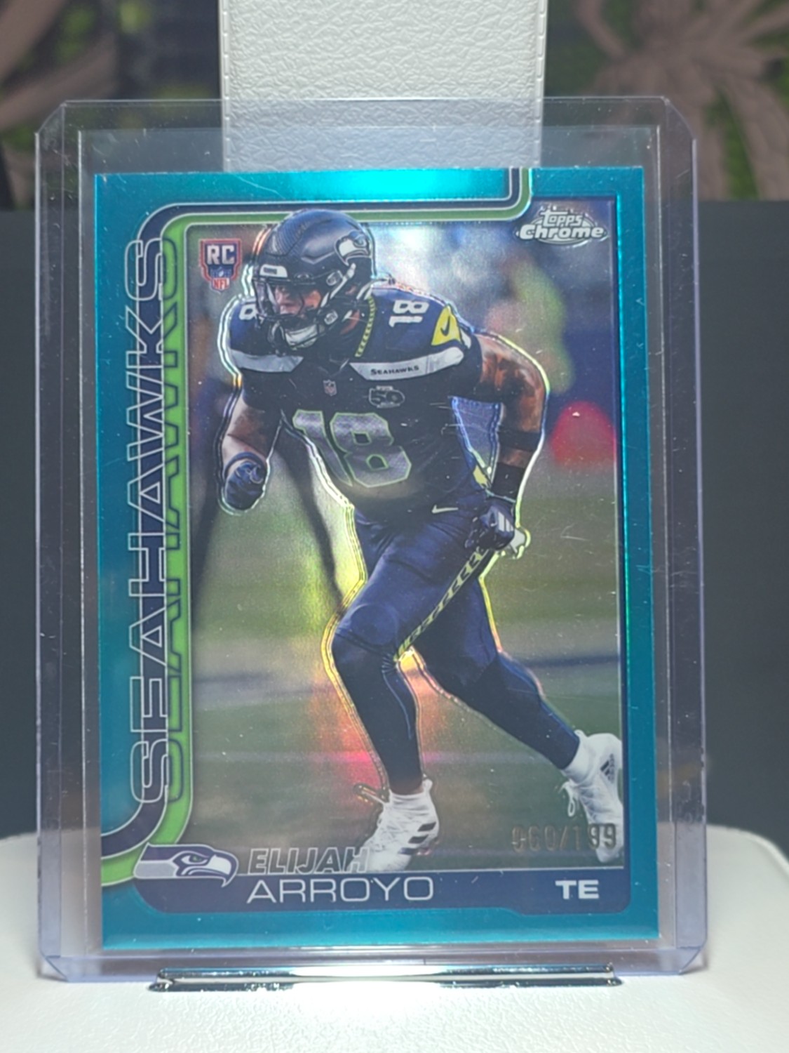 2025 Topps Chrome Football Elijah Areoyo #396 Aqua Refractor 060/199