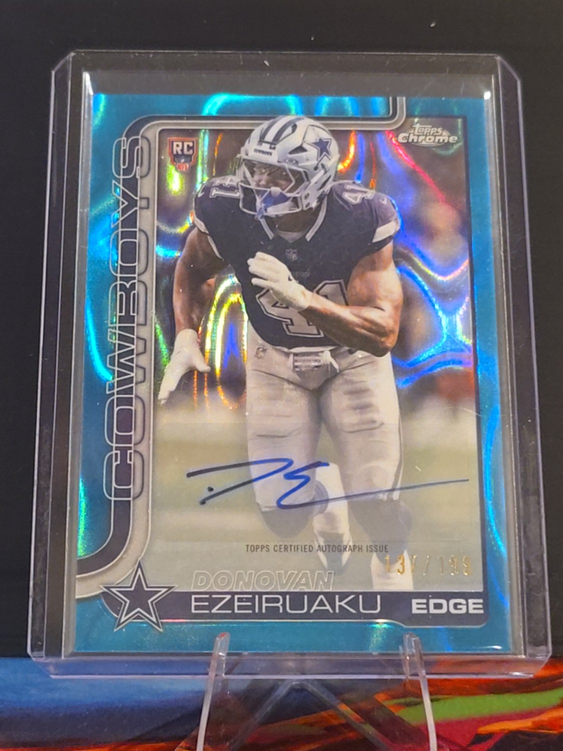2025 Topps Chrome Football Donovan Ezeiruaku #RRA-DE Aqua Lava