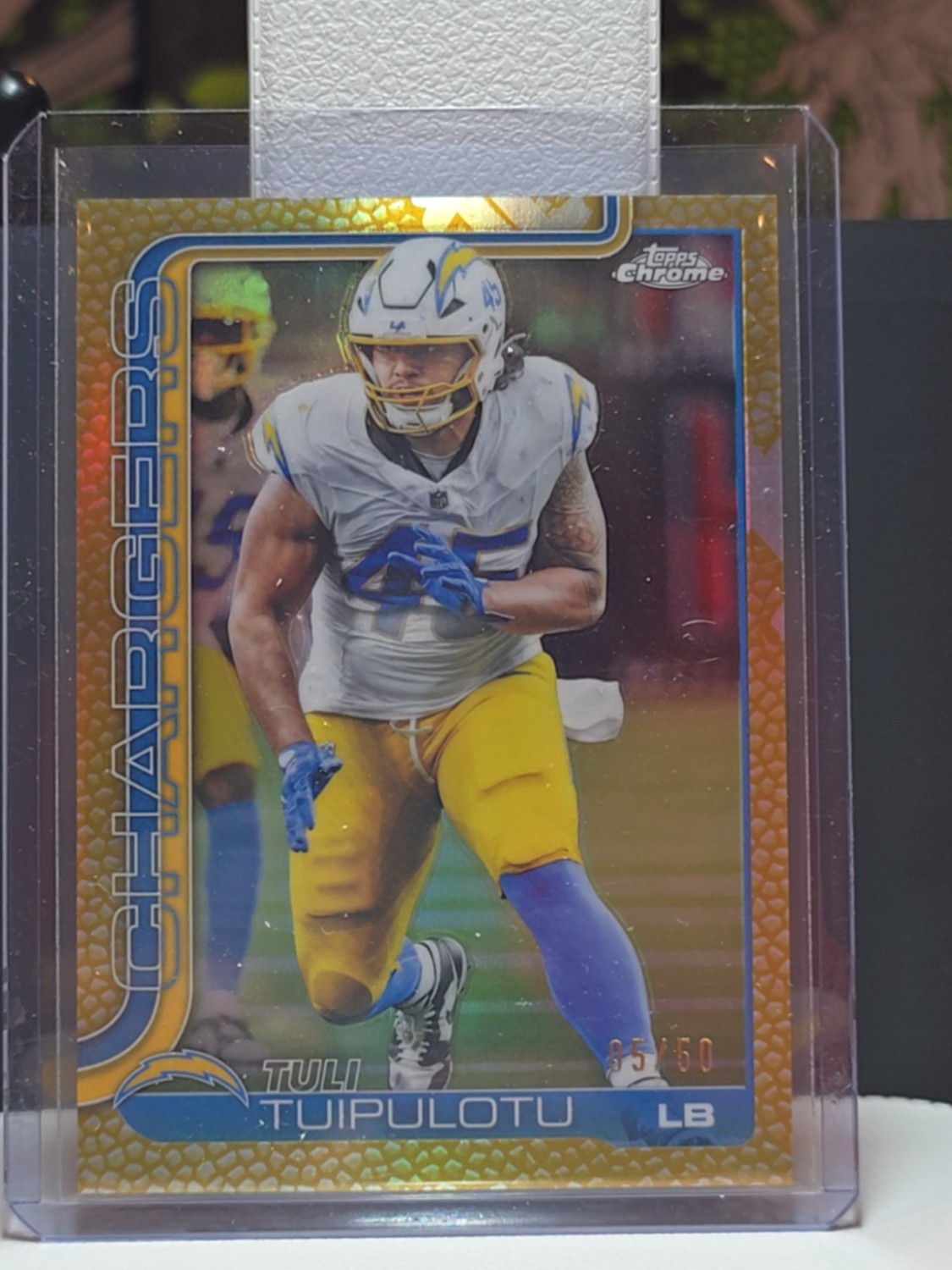 2025 Topps Chrome Football Tuli Tuipulotu #163 Gold Leather 05/50