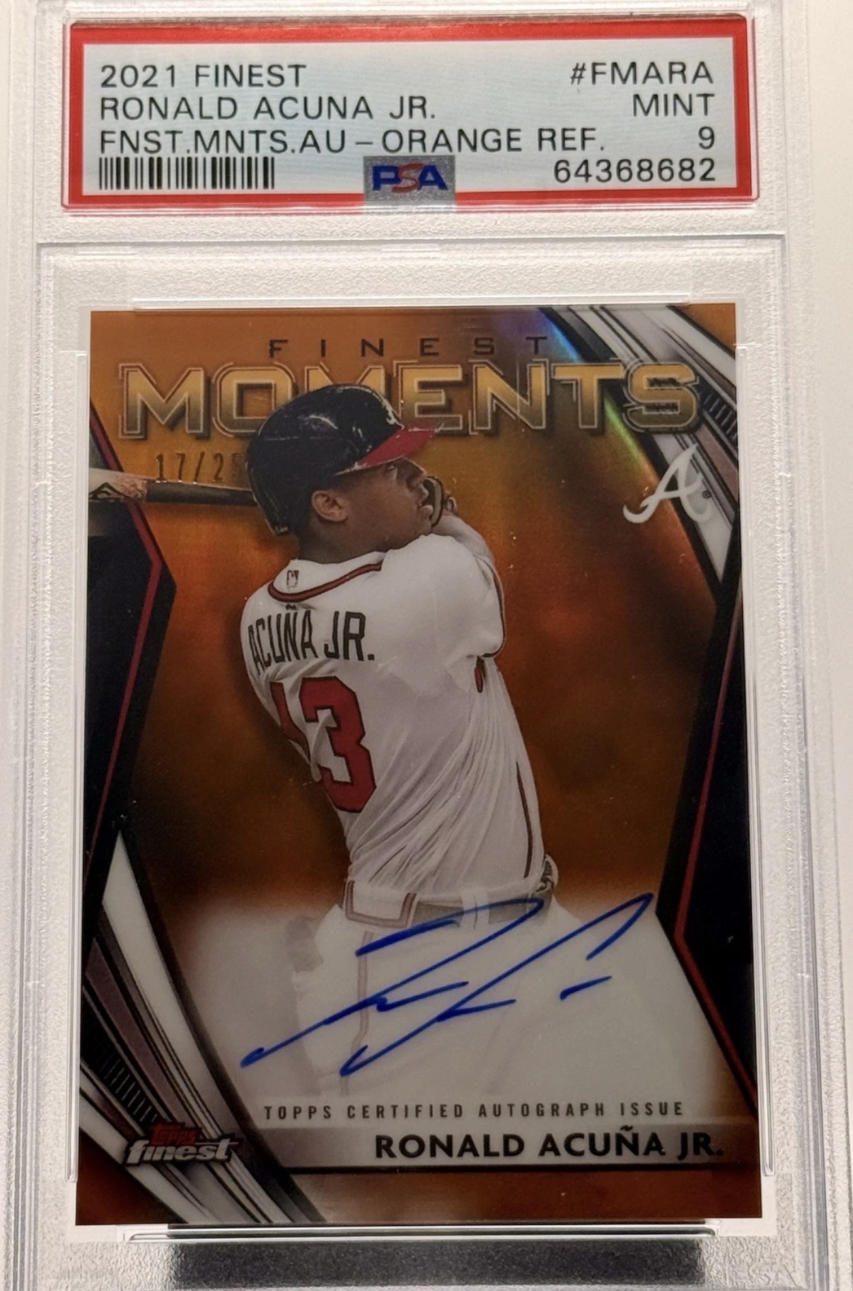 2021 Topps Finest Ronald Acuna Jr. #FMA-RA Finest Moments Autographs Orange Refractor