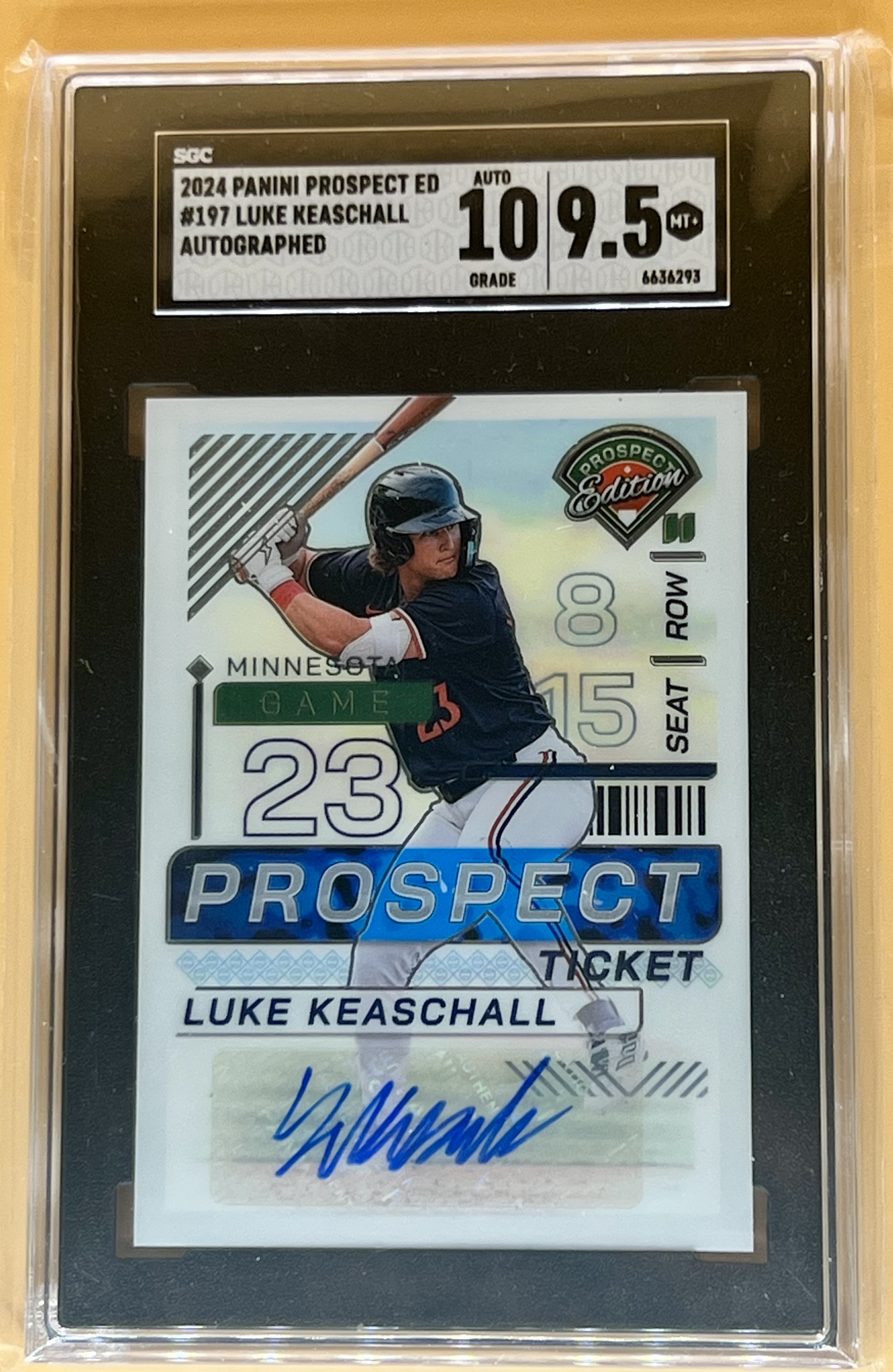 2024 Panini Prospect Edition Luke Keaschall #197 SGC 10/9.5 Gem Mint Prospect Ticket Auto
