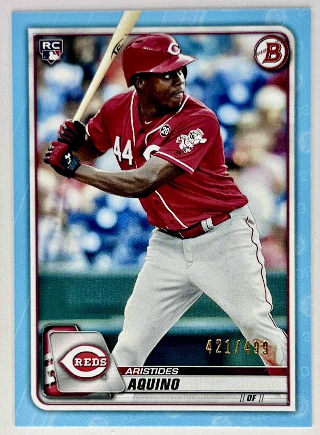 2020 Bowman Aristides Aquino #79 Sky Blue /499 Rookie RC