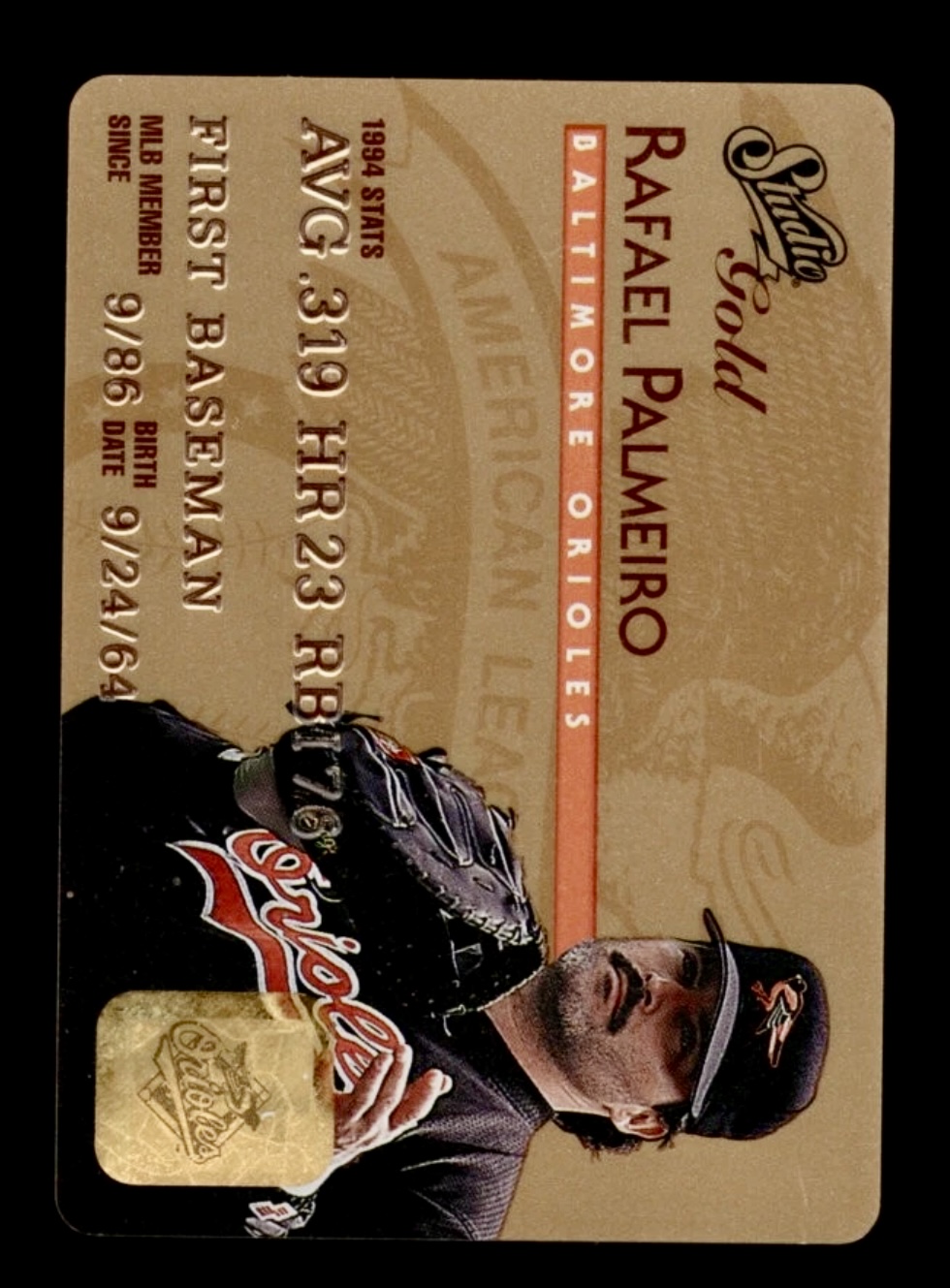 1996 Donruss Studio Rafael Palmeiro #49 Gold plastic Stock