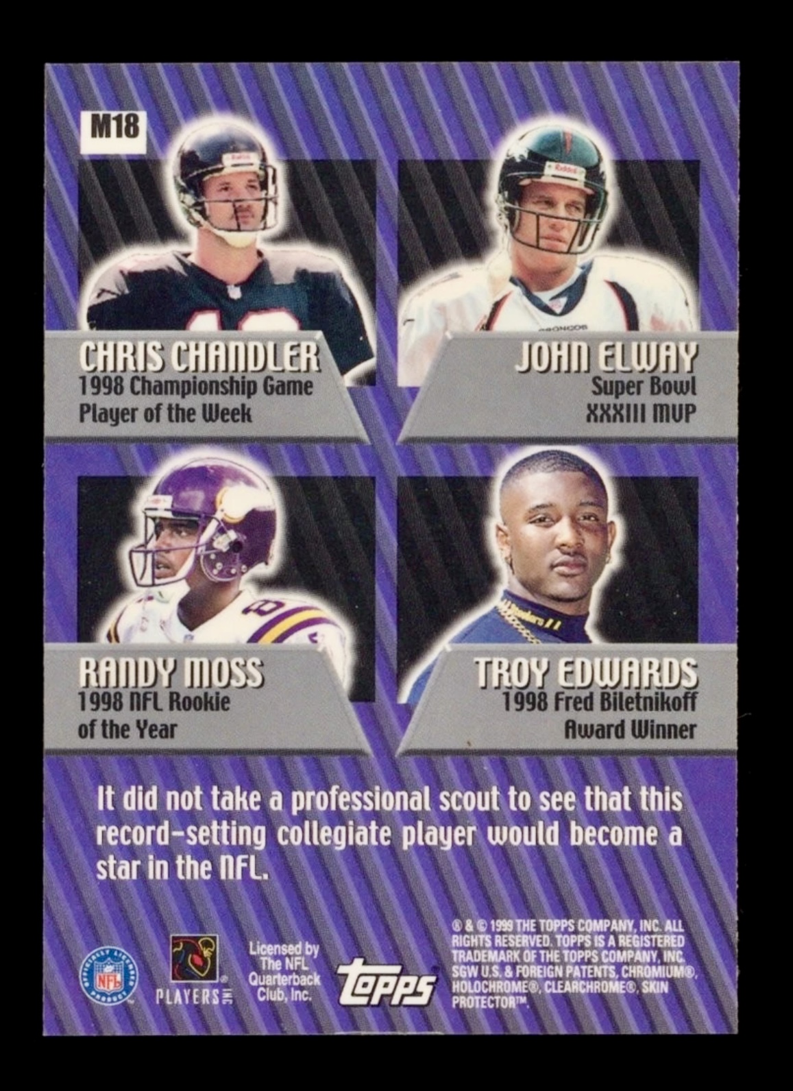 1999 Topps Randy Moss/Elway/Chandler/Edwards #M18 Mystery chrome Unpeeled