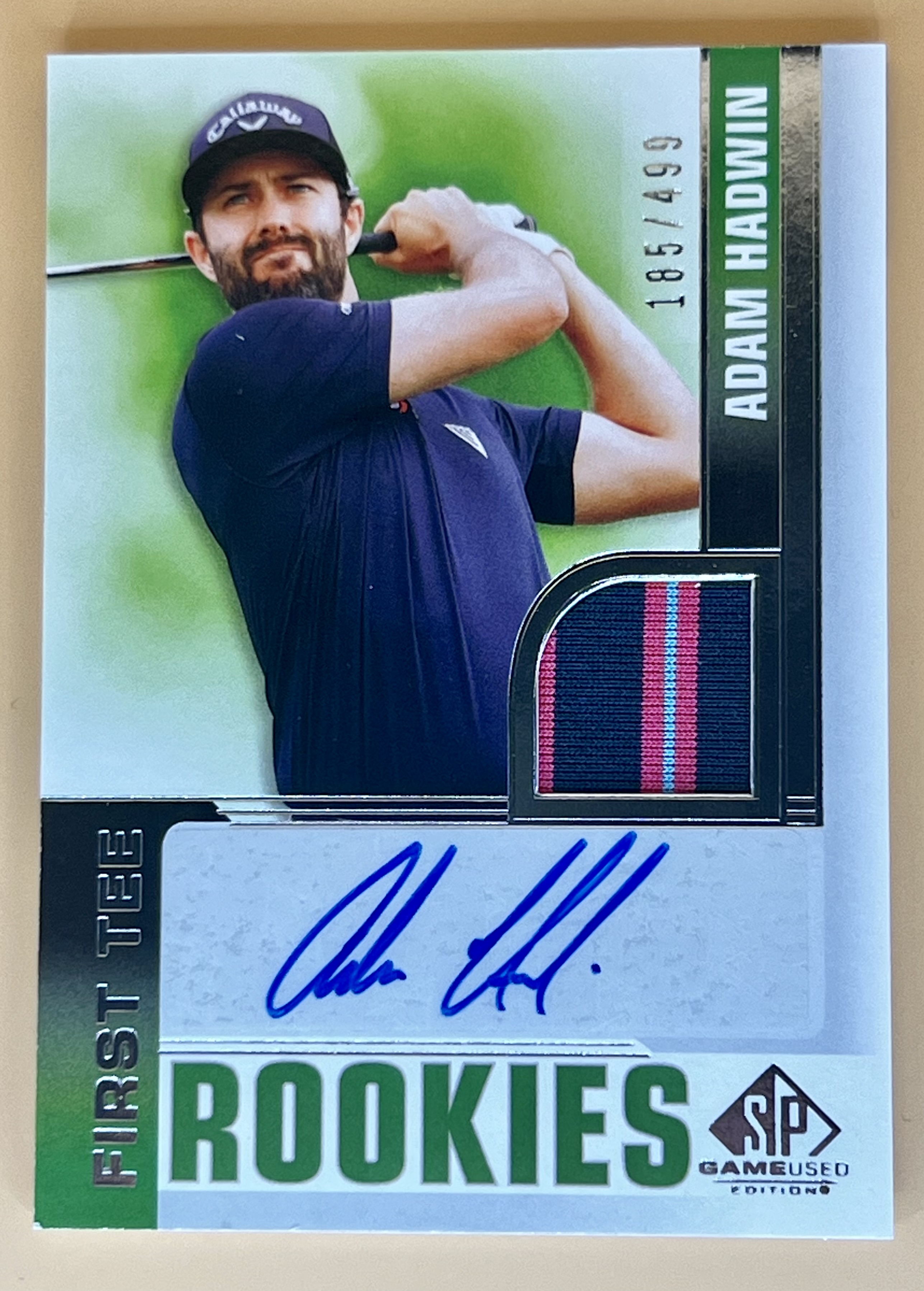 2021 Upper Deck SP Game Used Golf Adam Hadwin #54 Game used RPA Rookie Patch Auto /499 RC First Tee