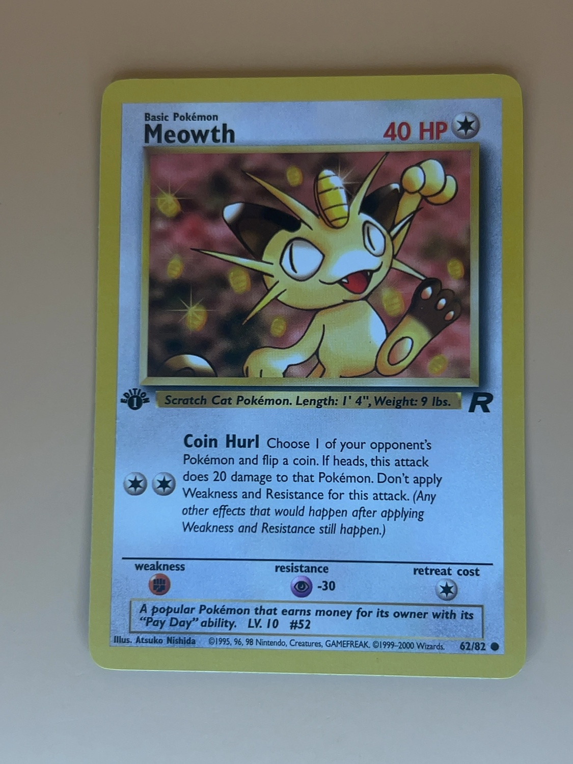 Team Rocket Meowth #62/82 1st Edition