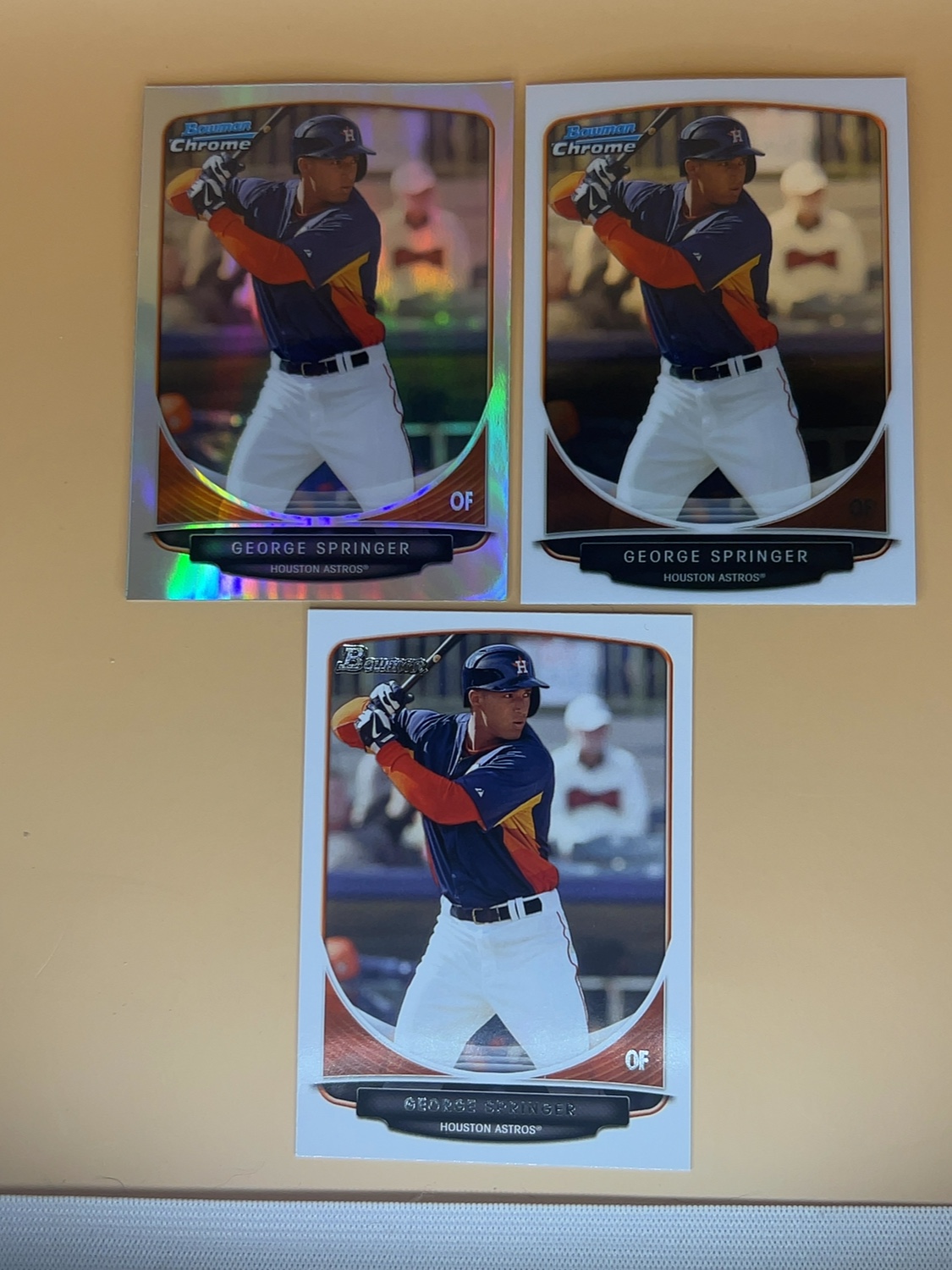 2013 Bowman Draft Picks & Prospects George Springer 3 Card Lot #TP-20 Top Prospects -Refractor-Chrome & Base