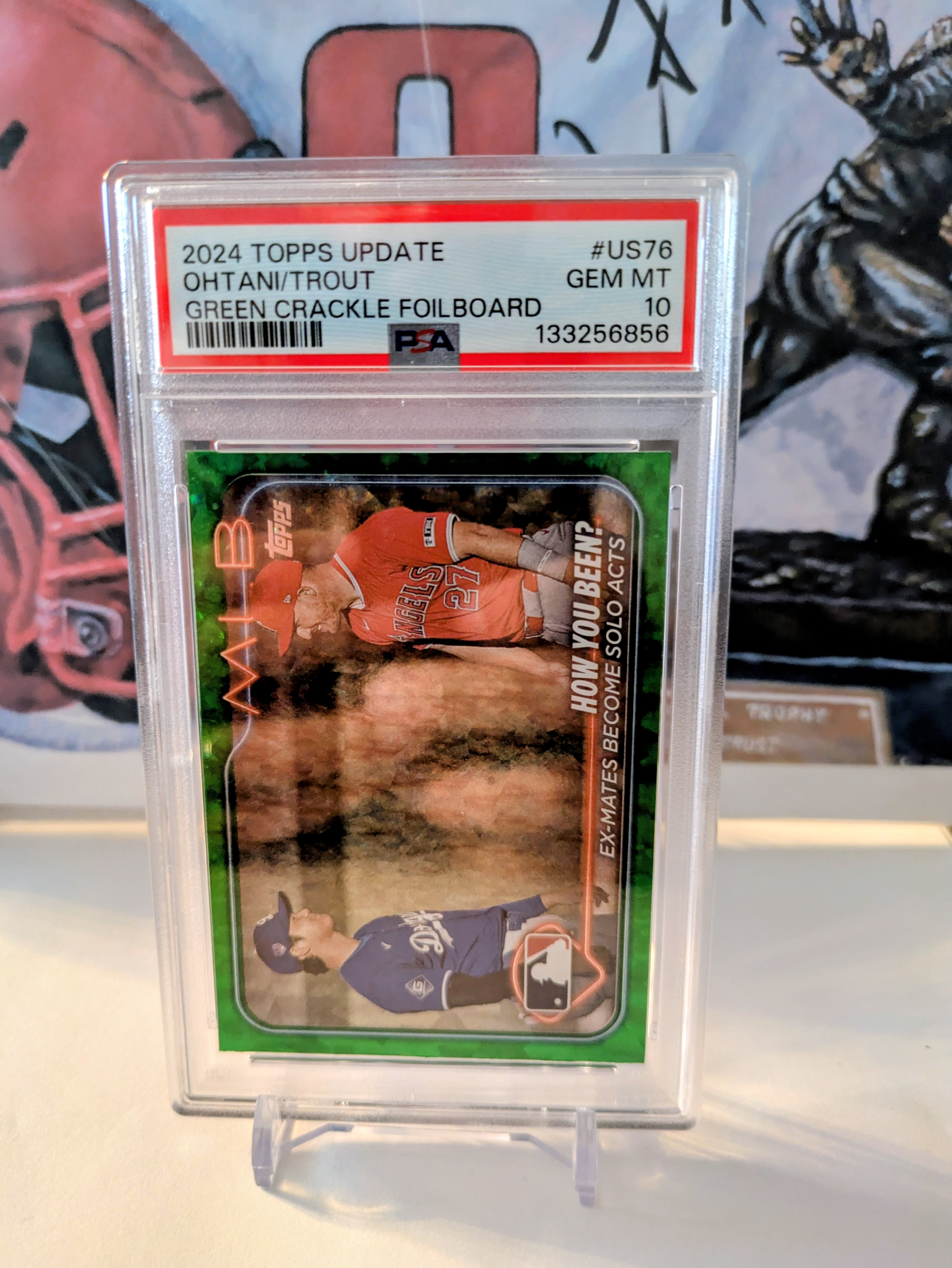 2024 Topps Update Shohei Ohtani/Mike Trout #US76 Green Crackle Foilboard