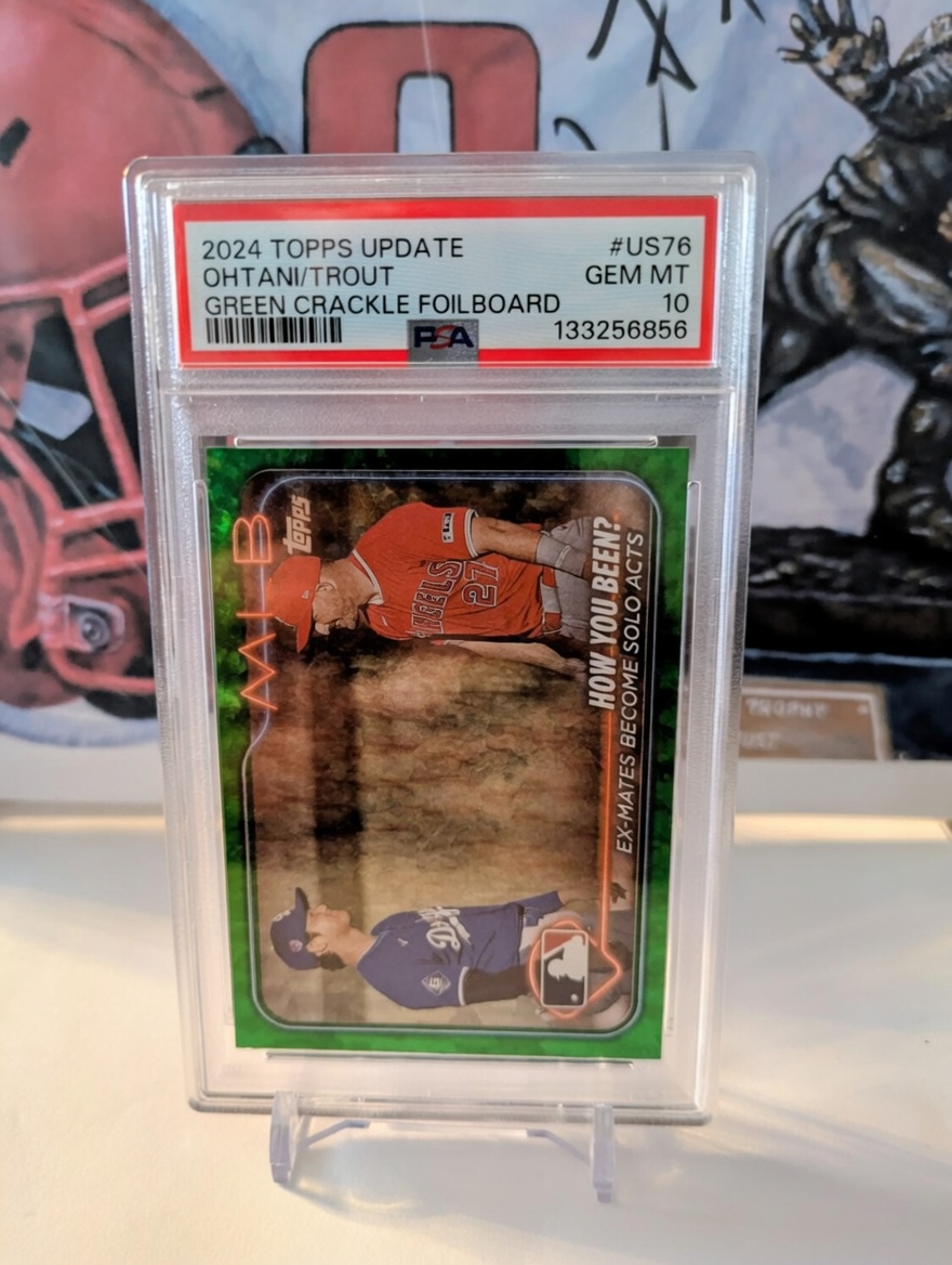 2024 Topps Update Shohei Ohtani/Mike Trout #US76 Green Crackle Foilboard